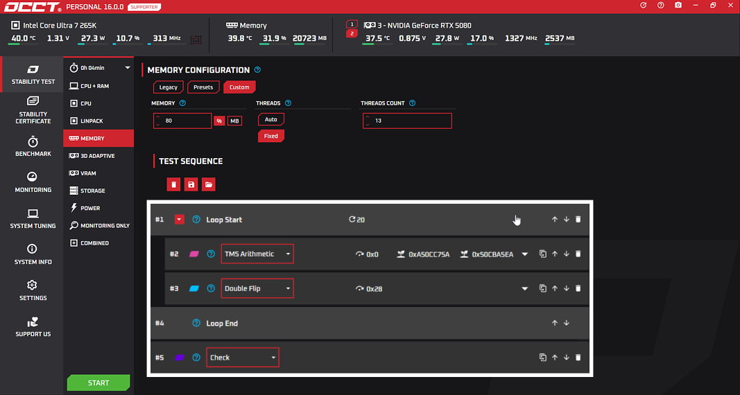 OCCT v17 Memory Test Blocks