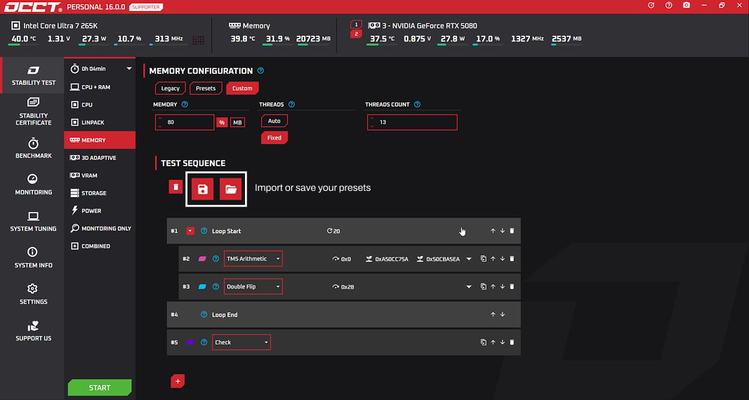 OCCT v17 Memory Test Blocks